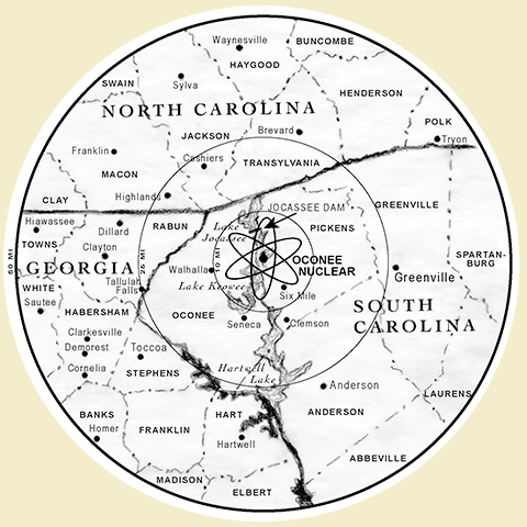 Oconee nuclear power station 50-mile emergency planning zone map